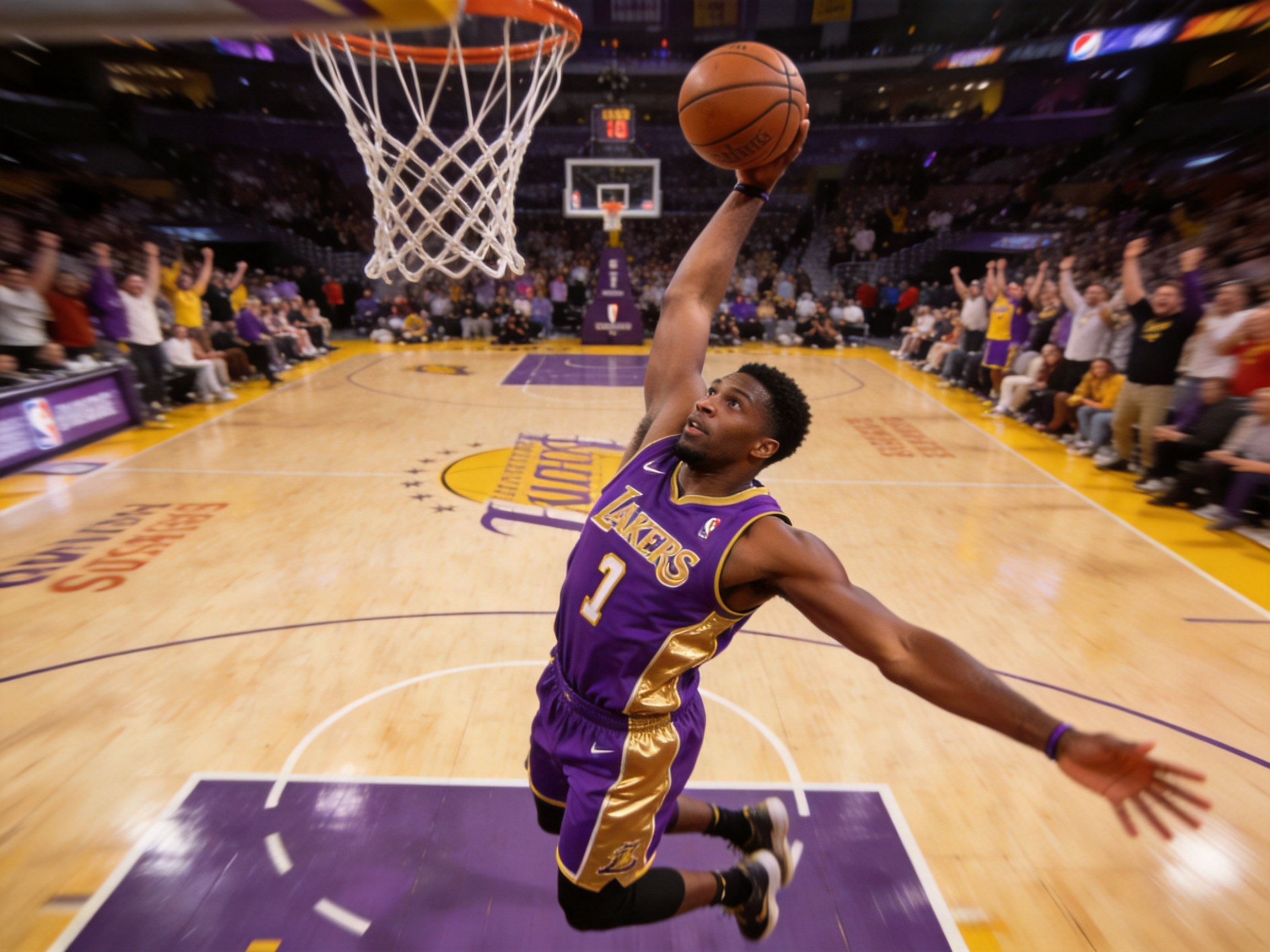NBA篮球赛精彩扣篮瞬间 球员飞跃扣篮
